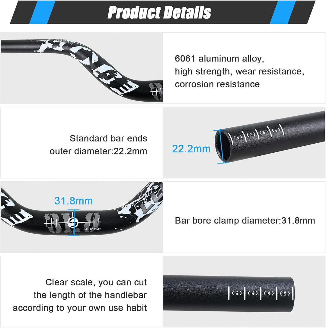 ROADNADO MTB Riser Lenker 31.8mm Aluminiumlegierung Fahrrad Lenker Riser 90mm Extra Langer Mountainb