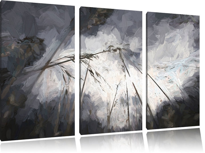 Düsteres Gras vorm Regen Spezial 3-Teiler Leinwandbild 120x80 Bild auf Leinwand, XXL riesige Bilder