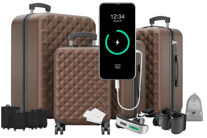 Onbest Premium Koffer Set 4 teilig – Rollkoffer mit TSA-Lock, USB-Anschluss– Plus 1x Kofferwaage, 2X