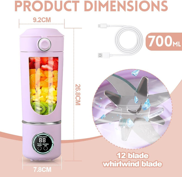 Tragbarer Mixer, Mini-Standmixer, kleiner Entsafter, Smoothie-Maker mit Silikon Strohhalm, USB Wiede