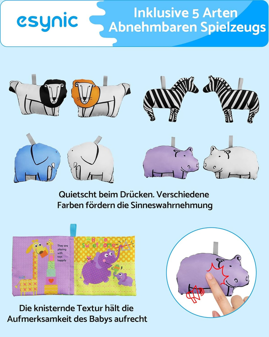 eSynic Baby Gym Spielmatte Spielbogen 7 in 1 Kickin' Tunes Spieldecke Krabbeldecke mit 5 Abnehmbaren