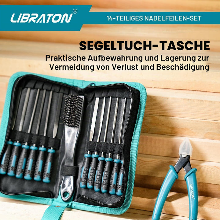 Libraton Nadelfeilen, Feilenset, Schlüsselfeilen 14tlg, 6 Diamantfeilen, 6 Kohlenstoffstahlfeilen mi