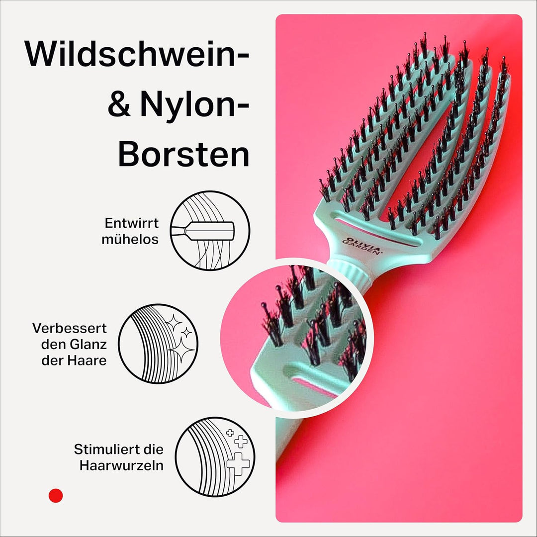 Olivia Garden Fingerbrush Care Iconic - Medium - Mint - Detangler Bürste mit Wildschweinborsten & Ny
