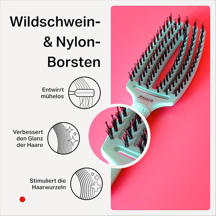Olivia Garden Fingerbrush Care Iconic - Medium - Mint - Detangler Bürste mit Wildschweinborsten & Ny