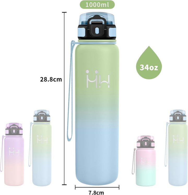 Trinkflasche Edelstahl 1L, Thermosflasche mit Strohhalm, BPA-Frei, Kohlensäure Geeignet, Einhandöffn