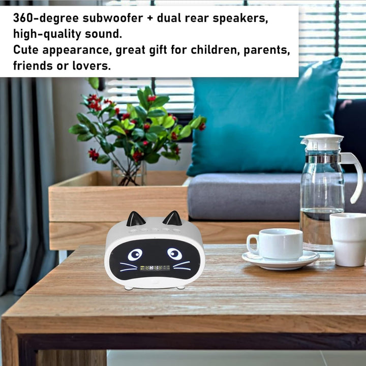 Topiky Digitaler Wecker-Lautsprecher, Cartoon-Katzen-Wecker mit Temperaturanzeige, Dual-Wecker, Blue