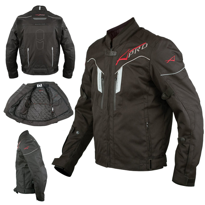 A-Pro Textil Motorrad Jacke Wasserdichte CE Protektoren Reflektirende Sport S Schwarz, S Schwarz