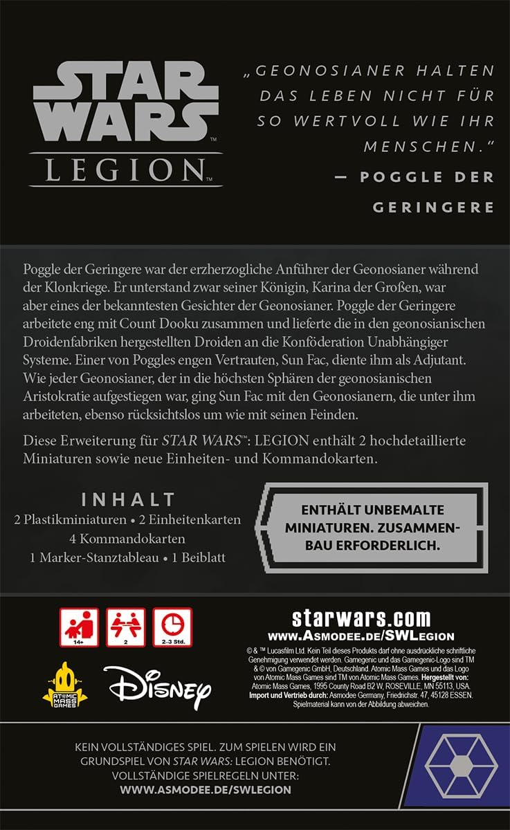 Atomic Mass Games, Star Wars: Legion – Sun Fac & Poggle der Geringere, Commander- und Agent-Erweiter