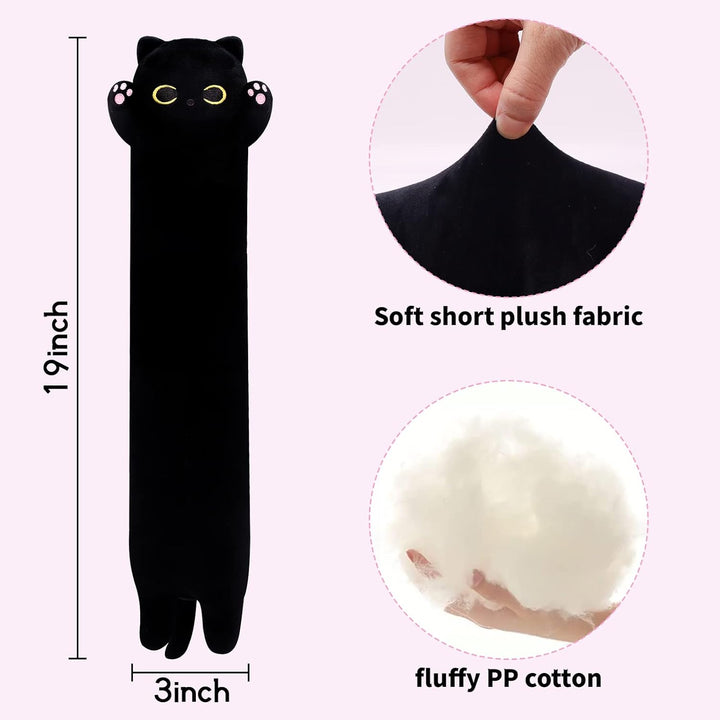 MUFEIRUO Lange Katze Kuscheltier Katzen Plüsch, Stofftiere Katzen Schwarze Plüsch Kissen, Stofftier
