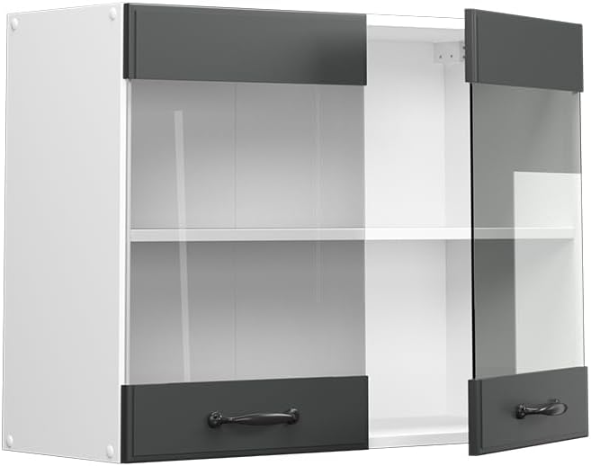Vicco Küchenschrank Glas R-Line, Anthrazit Landhaus/Weiss, 80 cm Anthrazit Landhaus Hängeglasschrank