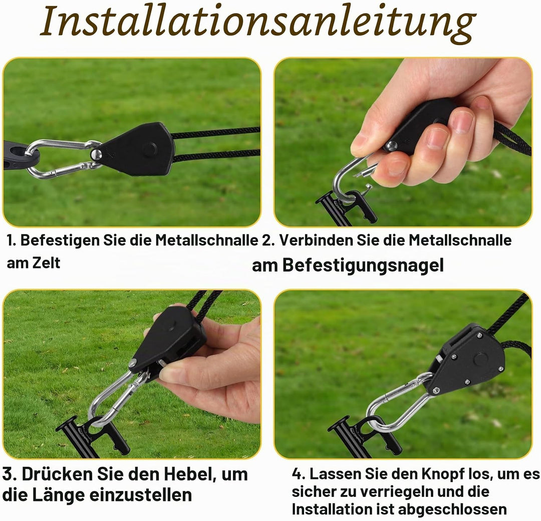 Votoko Seilratsche mit Haken, 12 Stück Winddichtes Outdoor Seil mit Ratsche mit 150 lbs Tragkraft, 1