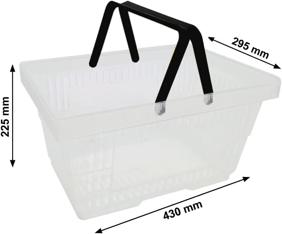 Einkaufskörbe 10 Stück transparent mit zwei Tragegriffe aus Plastik 22 Liter Verkaufskörbe stapelbar