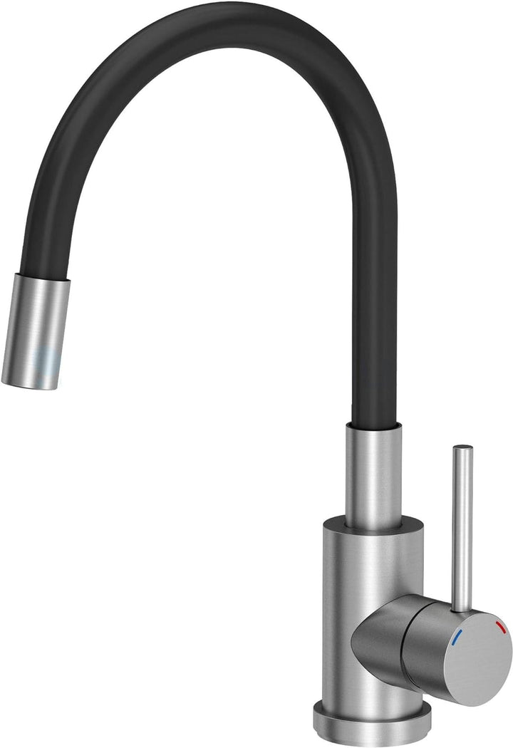 VBChome Spüle mit Armatur 62 x 44 cm Granit Schwarz Einzelbecken Küchenarmatür Flexible Armatur Einb