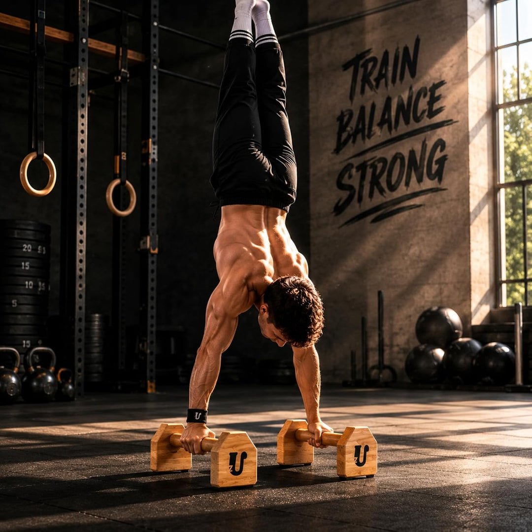 Uzman Parallettes Holz Liegestützgriffe Push Up Bars Calisthenics | Massivholz, rutschfeste Gummifüs