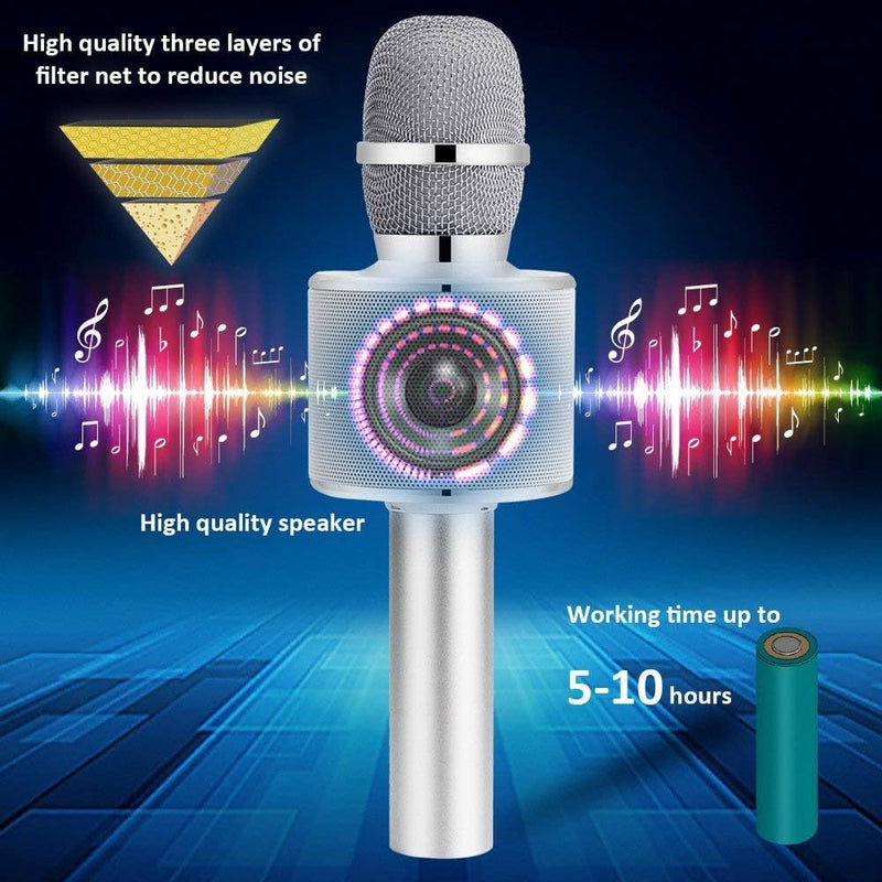 BONAOK Drahtloses Bluetooth-Karaoke-Mikrofon, Tragbares 3-in-1-Karaoke-Handmikrofon Geburtstagsgesch