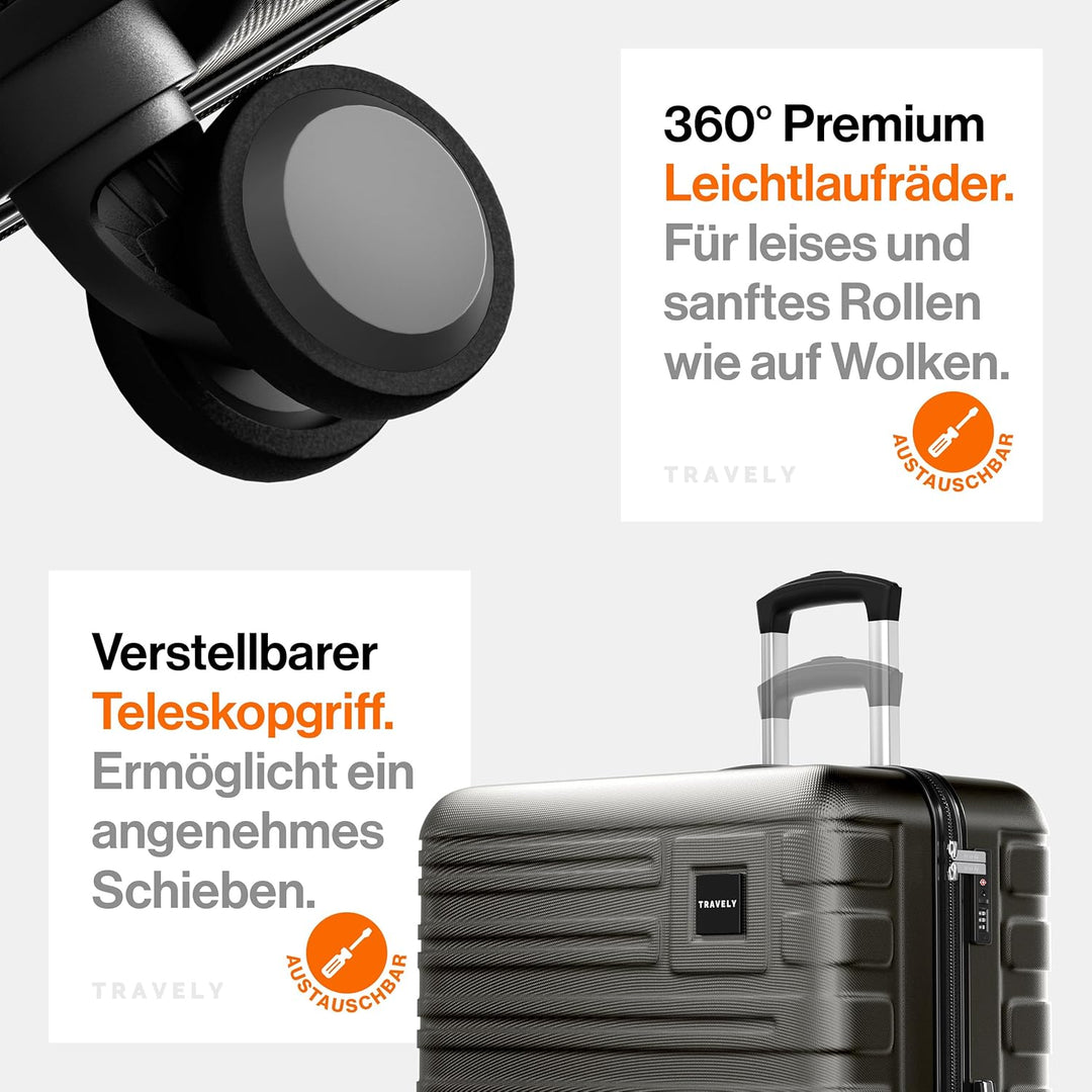 Travely Polycarbonat Koffer Gross 87cm XXL - 150L Innenvolumen, sehr robuster Hartschalenkoffer mit