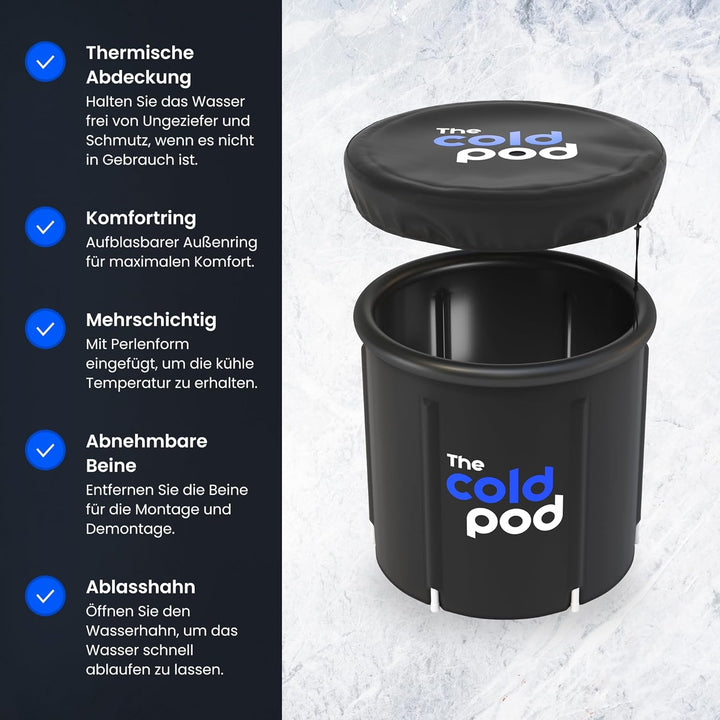 Eisbad Tonne für Athleten mit Abdeckung, 75cm tragbares Ice Bath tub für Kryotherapie, The Cold Pod