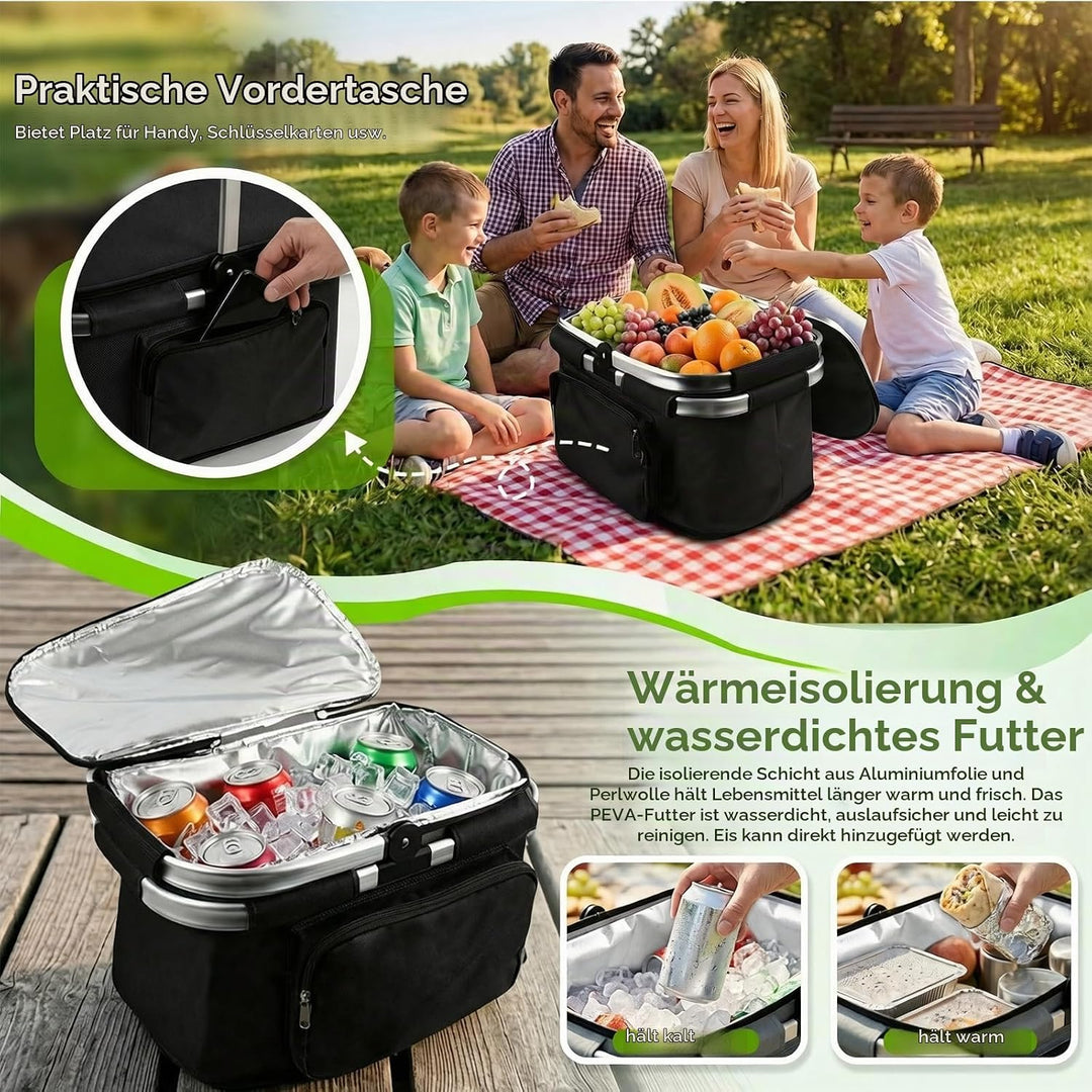 Einkaufskorb Faltbar, Kühltasche Picknickkorb, Grosse Isolierter Kühlkorb Lunchtasche mit Gepolstert