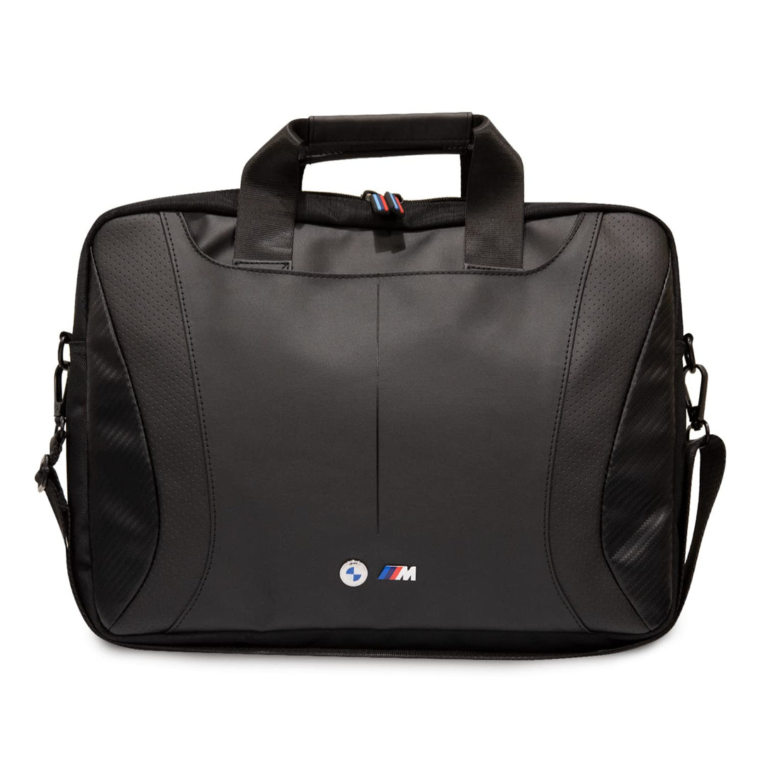 CG MOBILE BMW PU-Leder Computertasche mit Carbon-Kanten und perforierten Streifen, 38,1 cm, kompatib