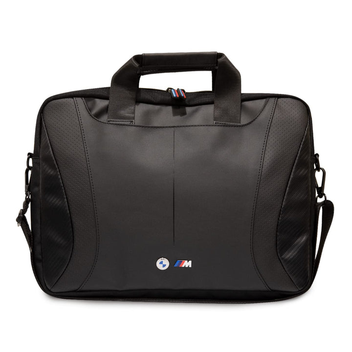 CG MOBILE BMW PU-Leder Computertasche mit Carbon-Kanten und perforierten Streifen, 38,1 cm, kompatib