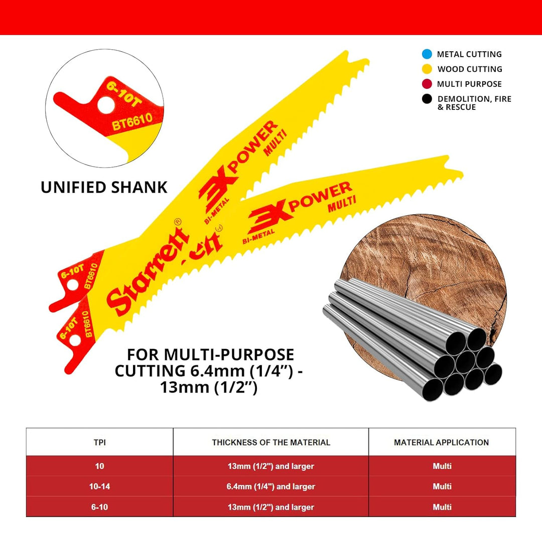 Starrett Mehrzweck-Säbelsägeblätter 150 mm (6 Zoll) - 5er-Pack 6 TPI 150MM/6" Blade Length, 6 TPI 15