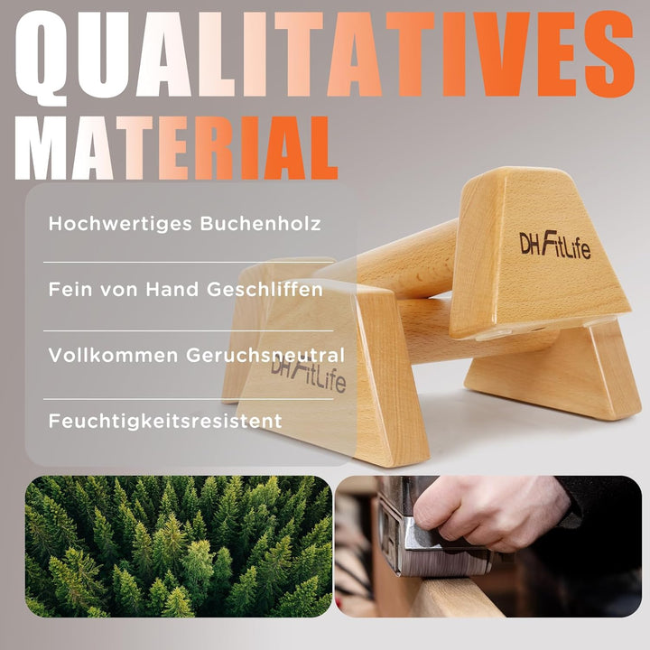 DH FitLife Liegestützgriffe aus Holz - 2x gelenksschonende & rutschfeste Handstand-Griffe | Parallet