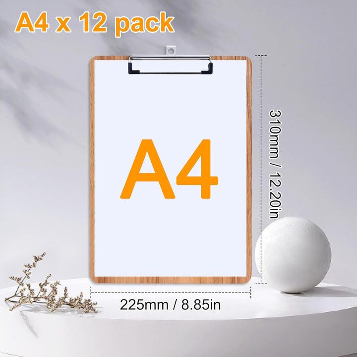 GUOKOFF Klemmbrett Holz A4, 12 Stück Klemmbrett A4, Schreibbrett Klemmbrett mit Metalklemme, Schreib