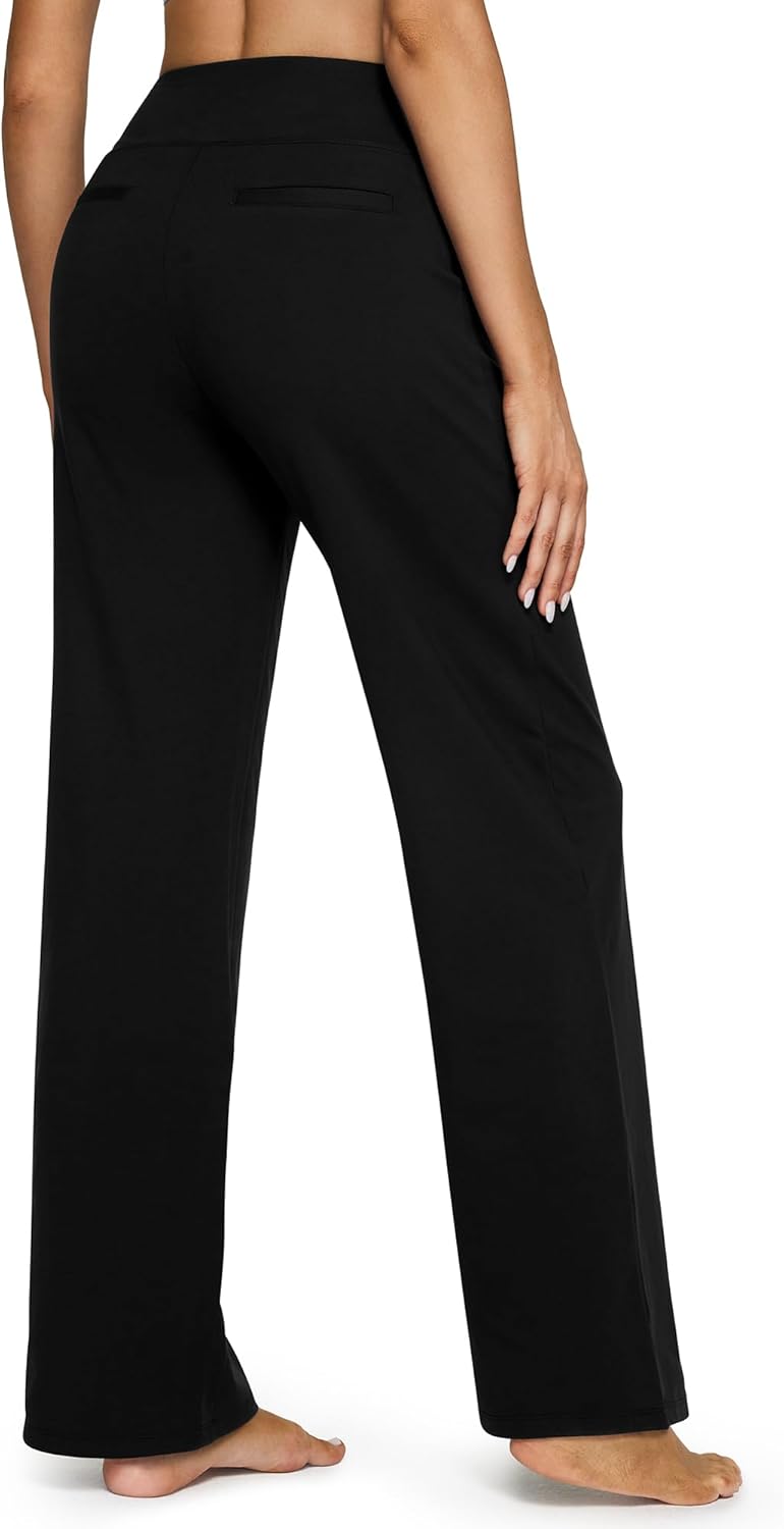 G4Free Yoga Hosen Damen Hohe Taille Jogginghose mit 4 Taschen Strecken Weites Bein Geschäft Hose Arb