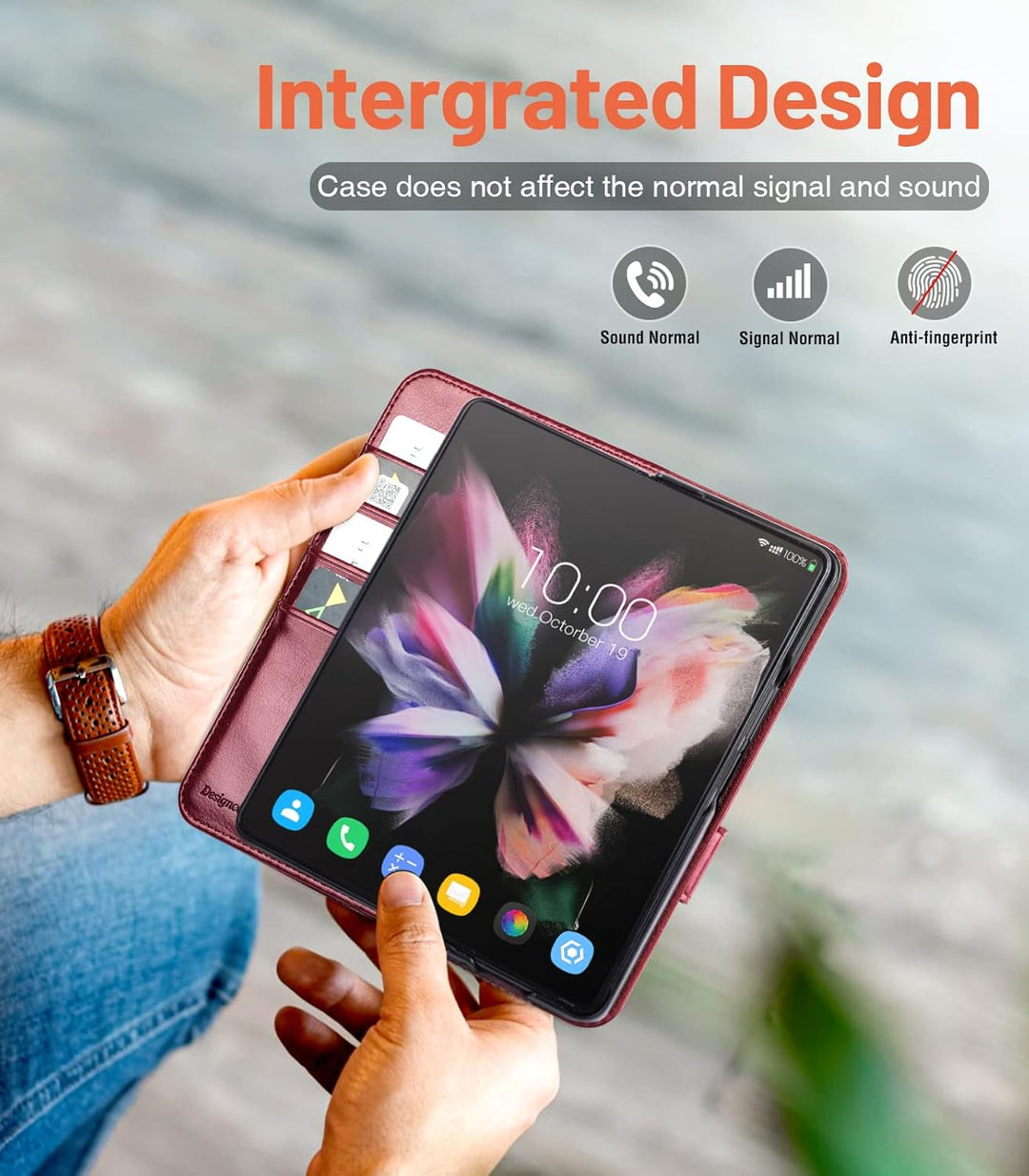 OCASE Hülle Samsung Galaxy Z Fold 3 5G Handyhülle mit S Pen Halter [Premium PU Leder] [Kartenfach] C