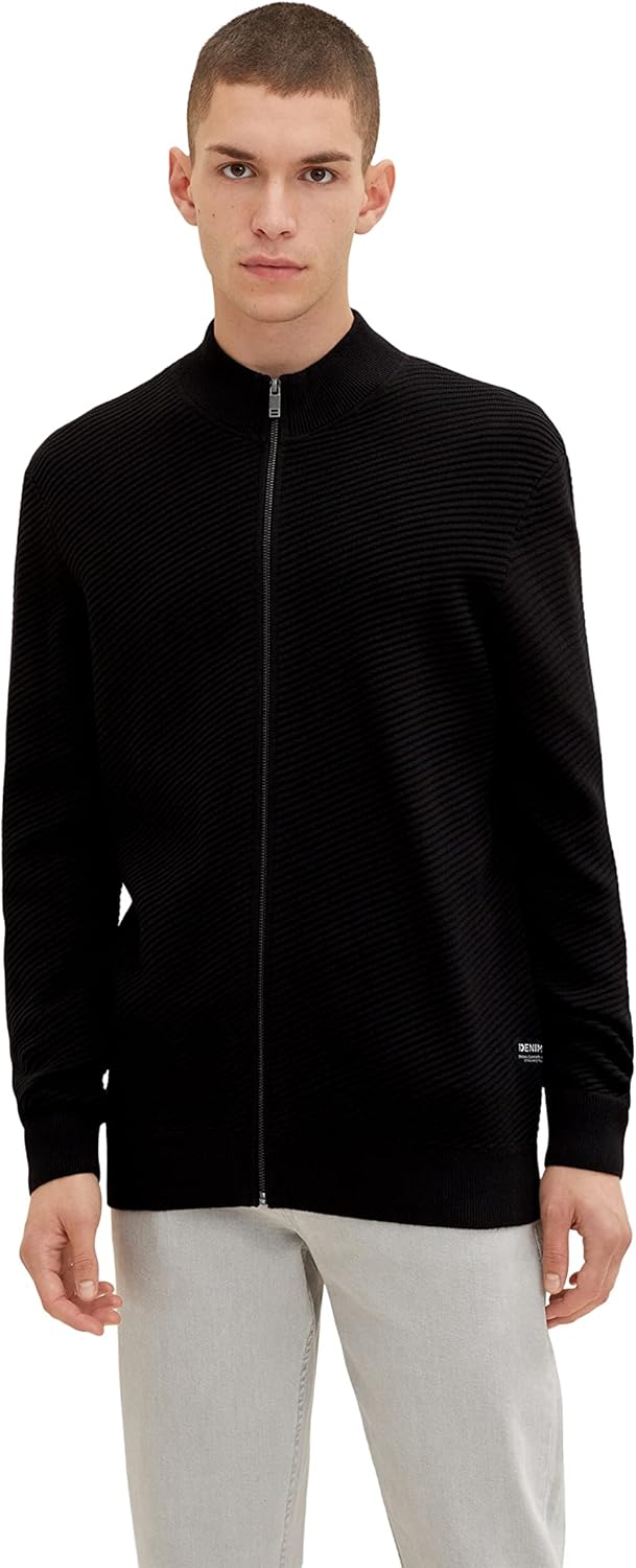 TOM TAILOR Denim Herren Strickjacke mit Stehkragen L 10903 - Anthracite Gray, L 10903 - Anthracite G