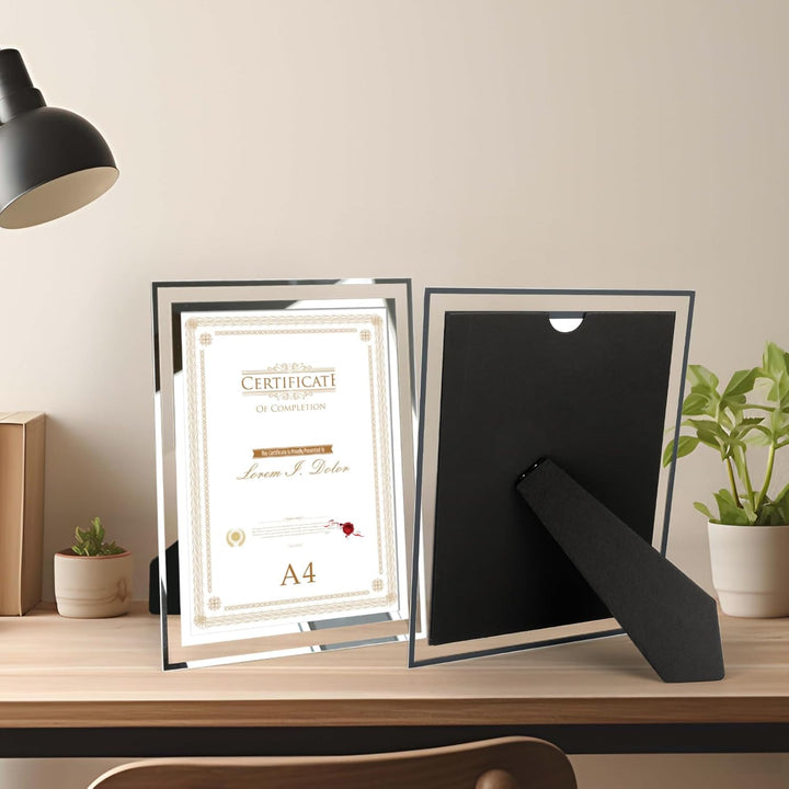 Hoikwo 4er-Set Bilderrahmen DIN A4 Glas – Fotorahmen Silber für Zertifikate, Diplome, Familienfotos