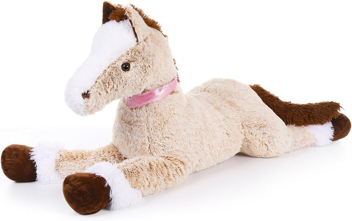 MorisMos 120cm lang riesen Pferd Kuscheltier XXL,Hellbraun gross Pony Pferd Plüschtier Stofftier,Geb