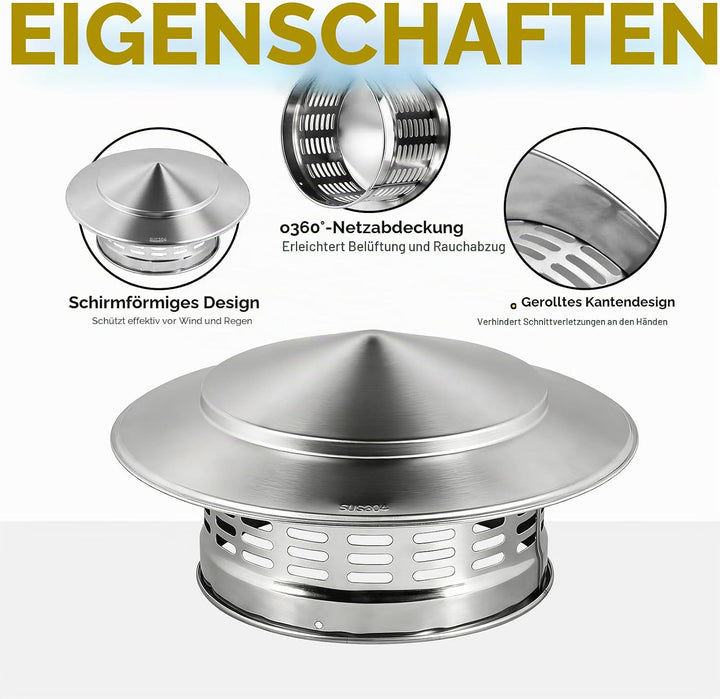 SWAWIS Ø 160mm Schornsteinabdeckung Runde aus Edelstahl 304 Regenhaube Schornstein Kaminhaube Kamina