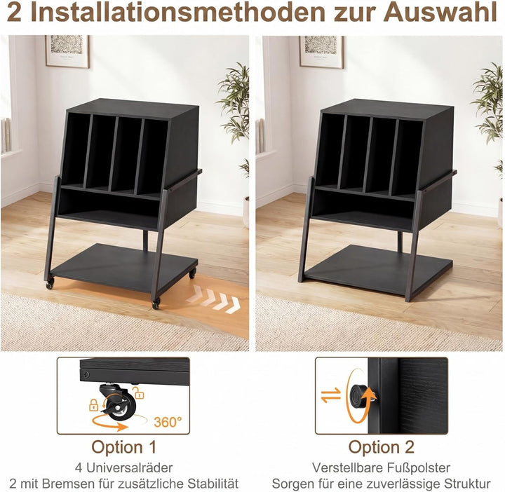 COSTWAY Plattenspielerständer, Vinyl Schallplattentisch mit breite Tischplatte, 4 Trennwänden & unte