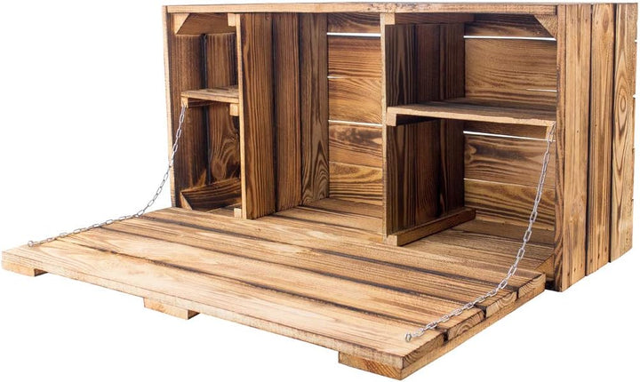 Grosse geflammte Wand Hängebar mit Integrierter Arbeitsplatte Holztruhe Holzkiste Obstkiste Barregal