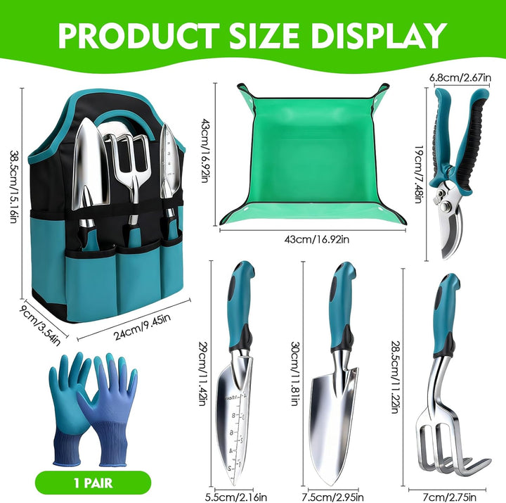 Gartenwerkzeug Set 7-teilig Mit Handschuhen Und Aufbewahrungstasche, Ergonomische rutschfeste Griffe