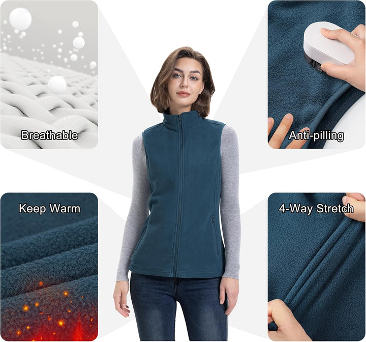 33,000ft Damen Fleece Weste Jacke Standkragen Ultraleicht Outdoor Westen Tops mit Taschen Reissversc