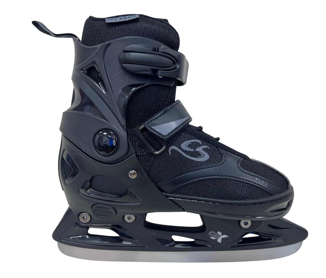 Cox Swain verstellbare Schlittschuhe Black Ice, Eislaufschuhe für Kinder, Jugendliche und Erwachsene
