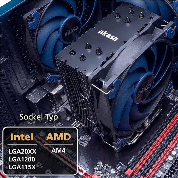 Akasa Alucia H4, CPU Kühler mit 120mm PWM Lüfter, 4 Kupfer Heatpipes Prozessorlüfter, 185W TDP, inkl