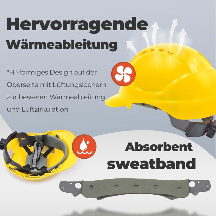 Bauhelm EN397, Mustbau Sicherheitshelm, Arbeitshelm Schutzhelm mit DIY Steckplätze für 53-65 cm Kopf