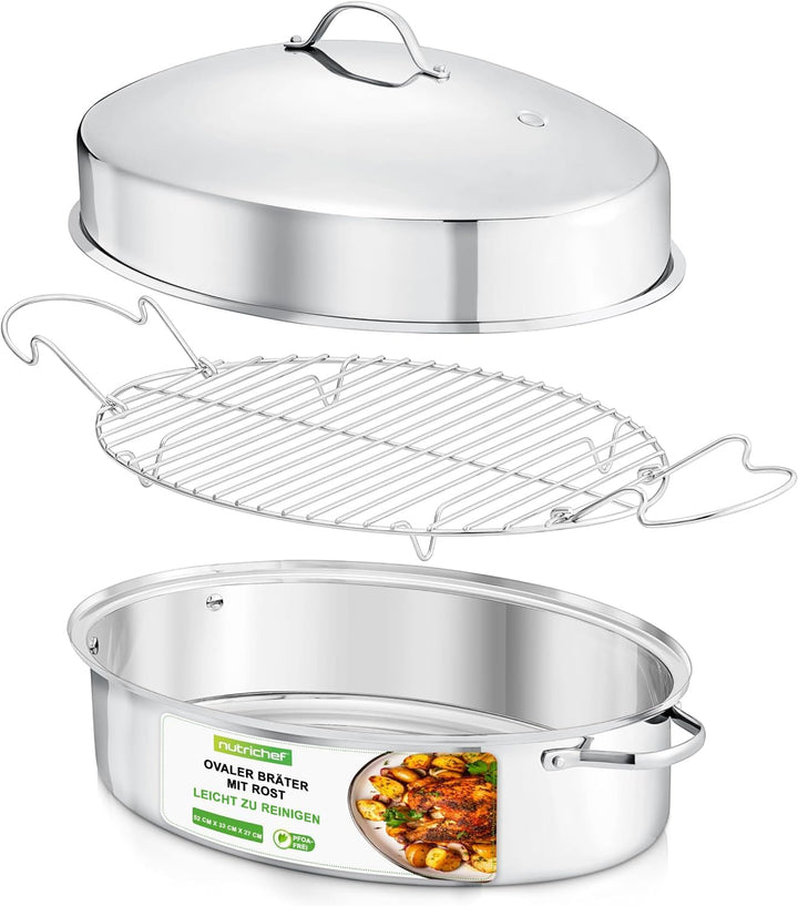 Nutrichef Bräter, Bräter Gusseisen, 50 cm- Bräter mit Deckel Backofengeeignet, Bräter Induktion, Sch