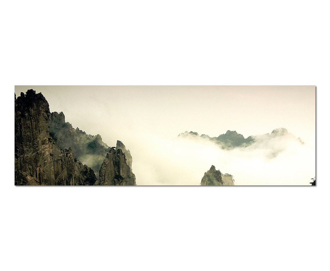 Paul Sinus Art Panoramabild auf Leinwand und Keilrahmen 150x50cm China Gebirge Berge Nebel Wolken