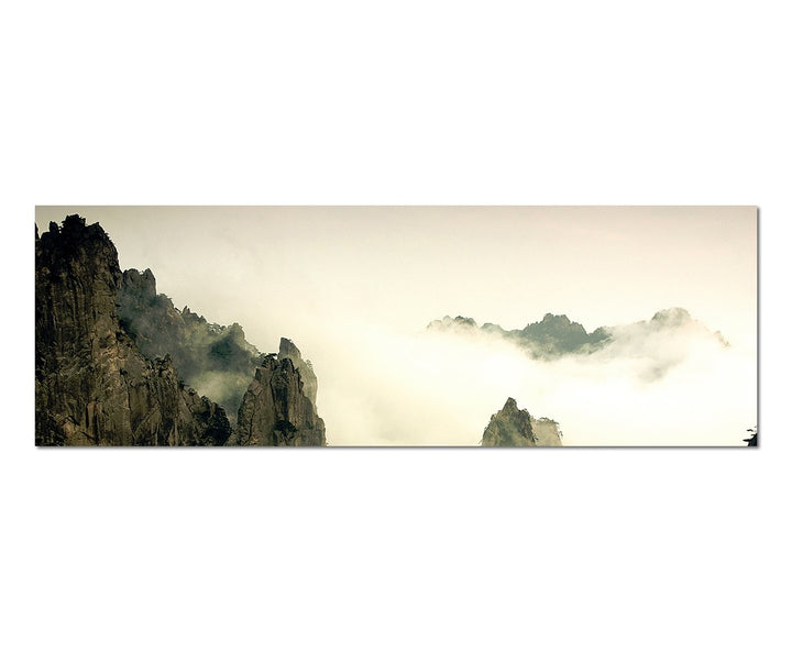 Paul Sinus Art Panoramabild auf Leinwand und Keilrahmen 150x50cm China Gebirge Berge Nebel Wolken