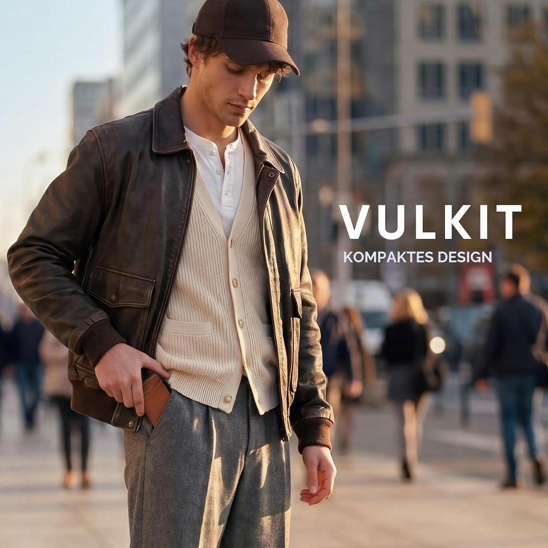 VULKIT Kreditkartenetui Leder Kartenetui RFID Blocking Automatische Pop Up Visitenkartenetui für Kar