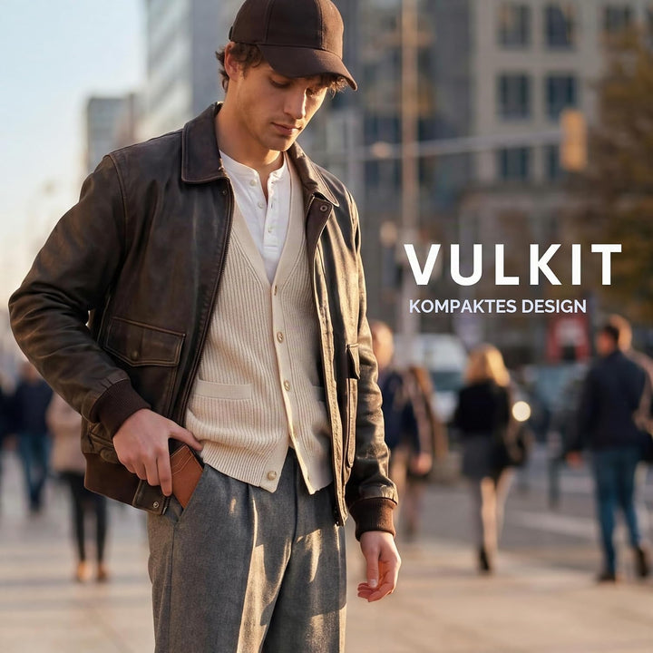 VULKIT Kreditkartenetui Leder Kartenetui RFID Blocking Automatische Pop Up Visitenkartenetui für Kar