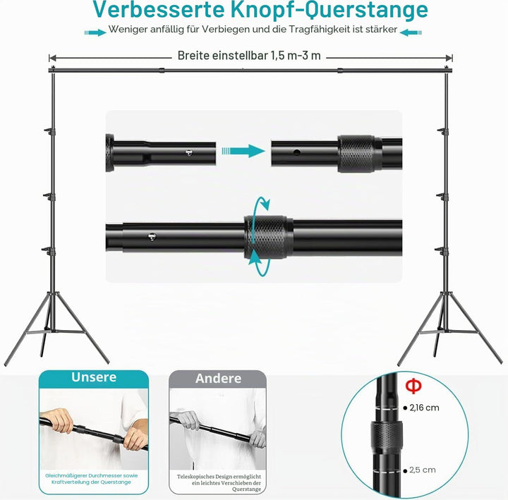 EMART Foto Hintergrund Ständer 2,6 x 3 m, Verstellbarer Hintergrundständer, Studio Hintergrundsystem