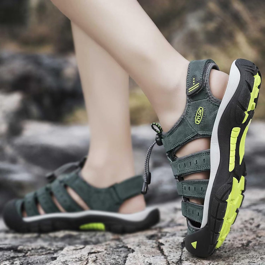 Herren Leder Sandalen Sport Outdoor Trekkingsandalen Atmungsaktive Leichte Wandersandalen Männer Som