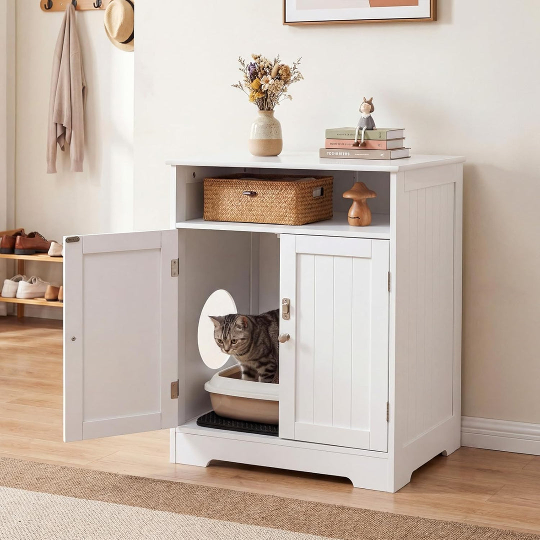 COSTWAY Katzenklo Schrank, Katzenschrank mit Streumatte, 2 abschliessbaren Türen, Eingang & Fach, 3