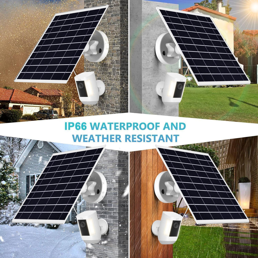 9W/5V Solarpanel für Überwachungskamera mit 4m, 3-in-1-Ladekabel (Micro-USB,Typ-C und DC 3,5 x 1,35