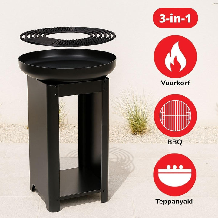 BBQ Collection 3-in-1 Feuerschale und Teppanyaki Grillrost - Feuerkorb - Plancha Grillplatte - 61 x